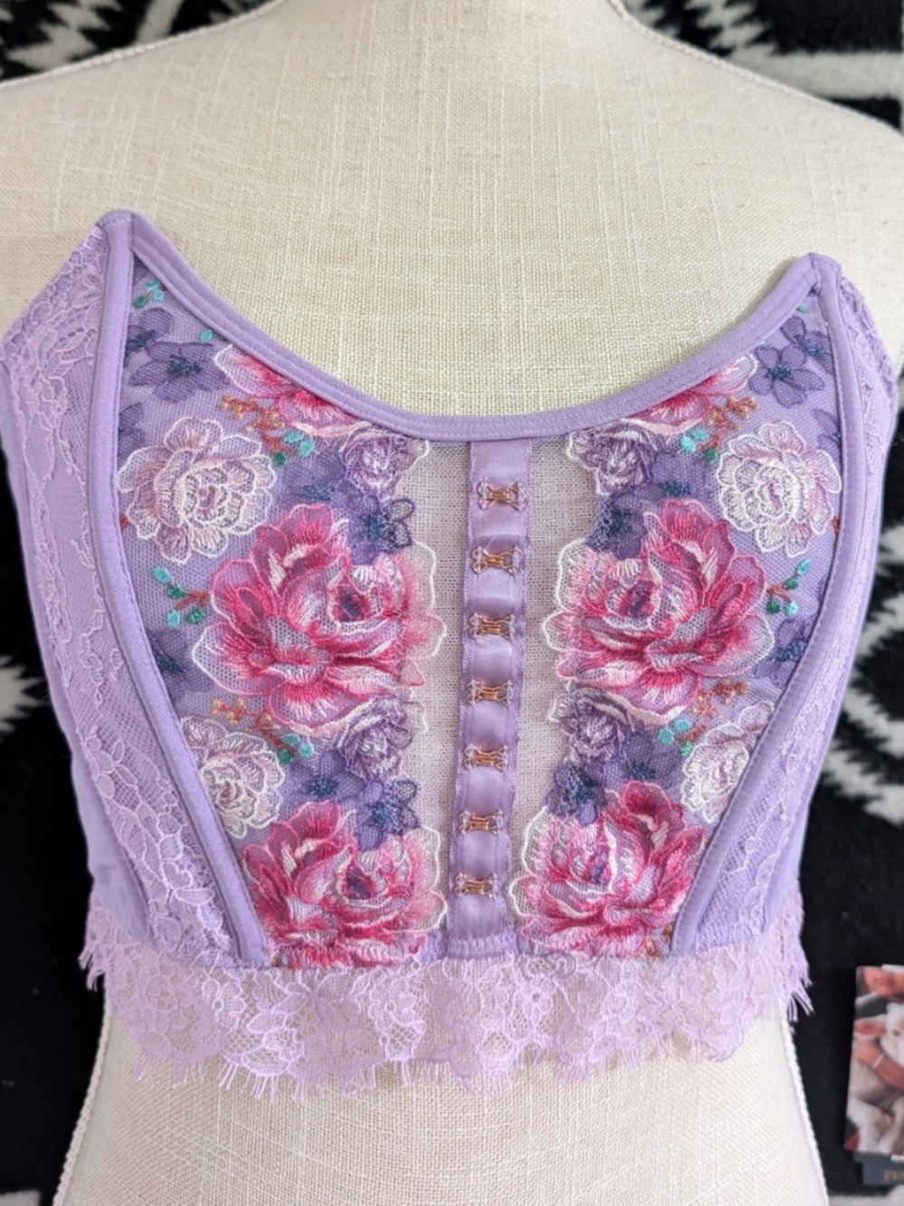 Victorias Secret Embroidered Mesh Corset Top XS Purple Lace Bustier Top Festival